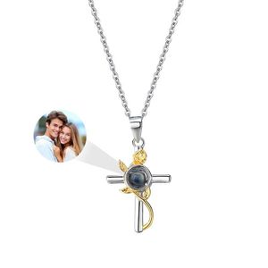 Colliers Photo personnalisé Projection collier 925 argent croix Rose pendentif bijoux saint valentin cadeau d'anniversaire pour les femmes livraison gratuite