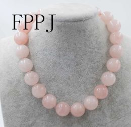 Colliers quartz rose rond 14mm collier perles en gros nature FPPJ quartz rose