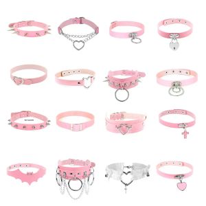 Colliers rose sexy rock tendance gothique colliers joelrie bijoux en cuir gothique rivets harajuku punk coullier coullier pour femmes cadeau