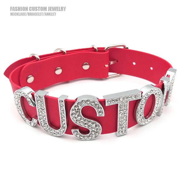 Collares Punk Chunky Gargantilla personalizada Collar con letras Sexy Ancho Rojo Cuero Personalizado Nombre Collar Cinturón Chocker Cosplay Joyería Goth