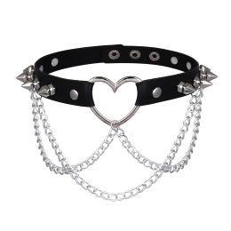 Collares Punk Spiked Choker Collar para mujeres Girls Goth Heart Chocker With Chain Leather Collar Jewelry Accesorios góticos