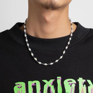 Kettingen puui mode ovale imitatie parel grijs kristallen kralen kralen ketting voor mannen eenvoudige handgemaakte korte ketting trend sieraden