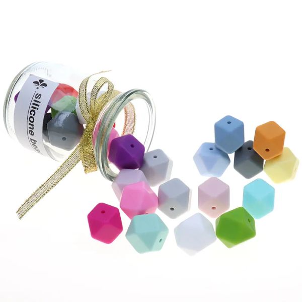 Collares QHBC 17 mm Beads de silicona al por mayor 100pcs Hexagon Bead BPA Free Baby Tecklace Joya División Diy Baby Shower Regalos