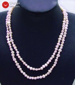 Colliers Qingmos mode 67mm baroque naturel d'eau douce collier de perles rose clair pour les femmes collier Long 40 