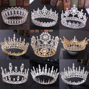Kettingen Queen Princess Ronde Crown Crystal Pearl Big Diadeem Bruiloft Haaraccessoires Sier Color Gold Tiara Women Bridal Jewelry