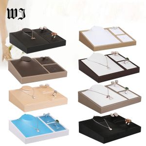 Kettingen qulax faux lederen ring ketting oorbellen sieraden display lade showcase set sieraden organisator voor bague colar standaard houder