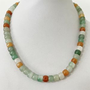 Collares Raro Multi Color 6 * 8 MM Collar de Piedra de Jade Natural Joyería Vintage Noble Elegante Exquisita Cadena de Cuentas Gargantilla Collier