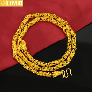 Colliers Véritable collier plaqué or 24 carats pour hommes pour cadeaux d'anniversaire de mariage exquis Dragon chaîne de perles torsadées bijoux de mode cadeau mâle