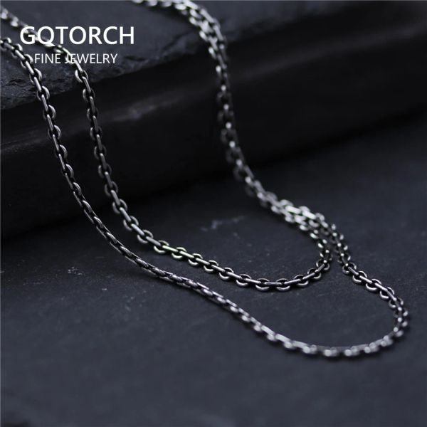 Colliers Real 925 Collier de chaîne de liaison en argent sterling pour les hommes et les femmes 2 mm rétro vintage Thai Silver Cross Collier Simple Collier