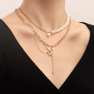 colliers rétro géométrique amour papillon combinaison collier élégant imitation perle chaîne perlée collier personnalité collier pendentif collier 01