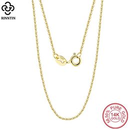 Colliers Rinntin réel 14K solide jaune/blanc/or Rose 1.0mm diamant coupe câble chaîne collier pour femmes AU585 cou chaîne bijoux GC02