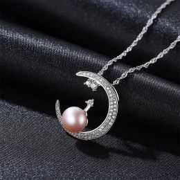 Colliers Romantic Micro Set Zircon Moon Freshwater Pearl Pendant Collier Noble Taste Women S925 Collier Sily Collier Sexy Collar Chain Luxury J