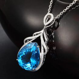 Colliers Romantic Water Drop Drop Aquamarine Pendants Collier Fomen Women Silver 925 Collier de projection de mariage pour les femmes Girls Girls