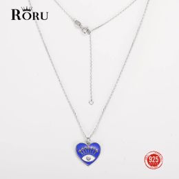 Colliers Roru 925 Silver Silver Blue Coeur Cœur Forme Cumbique Zircone Émail Greek Evil Eye Charmes pour les femmes Bijoux turcs de la mode