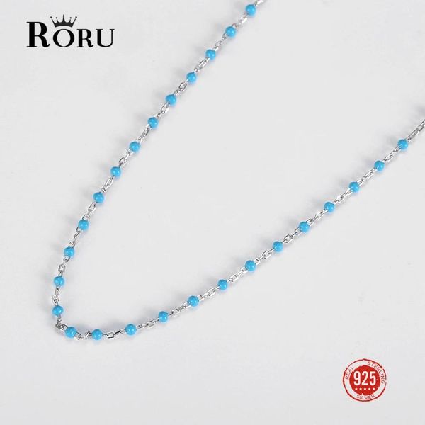 Collares RORU Real S925 5 colores 45 cm cadena larga gargantilla cadena esmalte satélite con cuentas cable bola collar para mujeres hombres joyería regalo