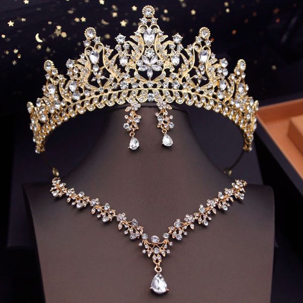 Colliers Royal Queen Tiaras Bijoux Bijoux de mariée Crown Crown Choker Collier Robe de mariée bijoux Costume Prom Costume Bride