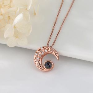 Kettingen S925 Zilveren Holle Maan Aangepaste Foto's Projectie Ketting 100 Talen I Love You Sieraden Voor Vrouwen Geheugen Cadeau