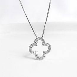 Ожерелья из стерлингового серебра S925, серебряный клевер, дизайнерская полая подвеска, блестящий кристалл циркона, удача для женщин, звенья цепи, колье, ожерелья, драгоценности