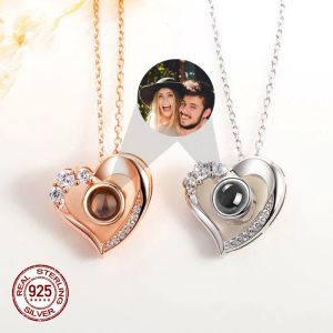 Kettingen S925 Sterling zilver gepersonaliseerde fotoprojectie liefde hart ketting voor vrouwen verjaardagscadeau 2023 Nieuwe mode bruiloft sieraden