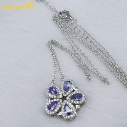 Kettingen Sace edelstenen Luxe 100% 925 Sterling Silver Tanzanite hanger kettingen voor WOMNE Twee manieren om het te dragen Fijne sieraden Verjaardagscadeau