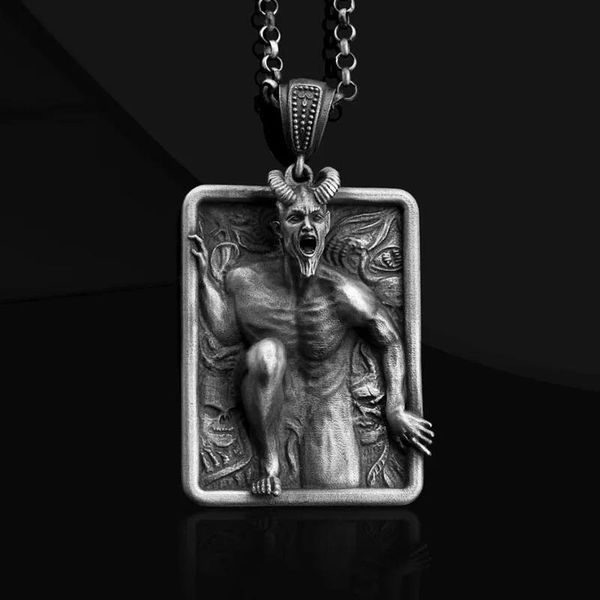 Collares Collar satánico para hombres de acero inoxidable Baphomet Collar pagano con cabeza de cabra Joyería de deidad religiosa Ángel caído Lucifer