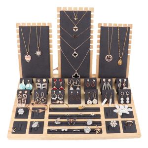 Ensemble de colliers pour femmes, support à bijoux en bois, accessoires d'affichage de bijoux en direct, boucles d'oreilles en bambou, présentoir de colliers, support de pendentif