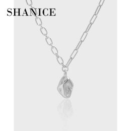 Kettingen SHANICE Ketting 925 sterling zilver concave en convexe halfronde vorm Eenvoudig Wild Persoonlijkheid Zilver Sieraden Vakantiecadeau