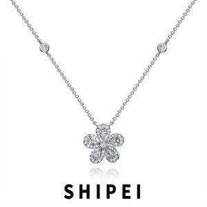 Colliers Shipei solide 925 argent sterling saphir blanc pierres précieuses fleurs pendentif collier pour femmes fête de mariage bijoux fins en gros