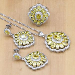 Collares Sier Joyería Luz Natural Amarillo Cz Traje Juegos de joyas para mujer Novia Pendientes/colgante/Collar/anillo