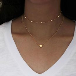 Kettingen eenvoudige gouden liefde hart ketting voor vrouwen meerlagige bal ketting ketting ketting ketting ras du cou femme statement ketting