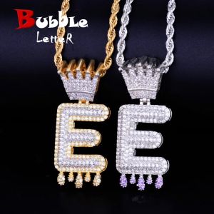 Kettingen Enkele Kroon Borgtocht Paarse Kleur Drip Initialen Bubble Letters Kettingen Hanger AAA Zirconia Voor Mannen Hip Hop Sieraden