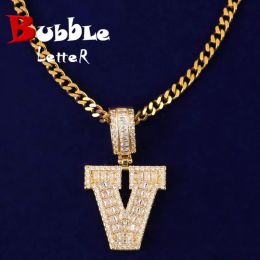 Colliers simples lettres solides Big Zircon Baguette Pendant Hip Hop Gold Color Collier Bijoux