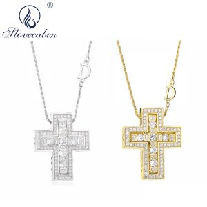 Colliers Slovecabin 925 Serling Silver Italie Luxulry Double Cross Move D Lettre Chaîne Belle Epoque Zircon Pendant Collier Jewelry