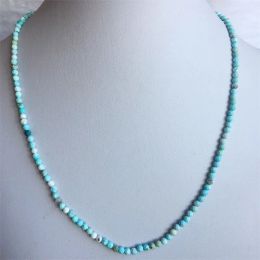 Colliers de petite taille, bijoux en pierre naturelle à facettes de 3mm, collier Turquoise Hubei, chaîne de perles classique Vintage, brin de 45cm