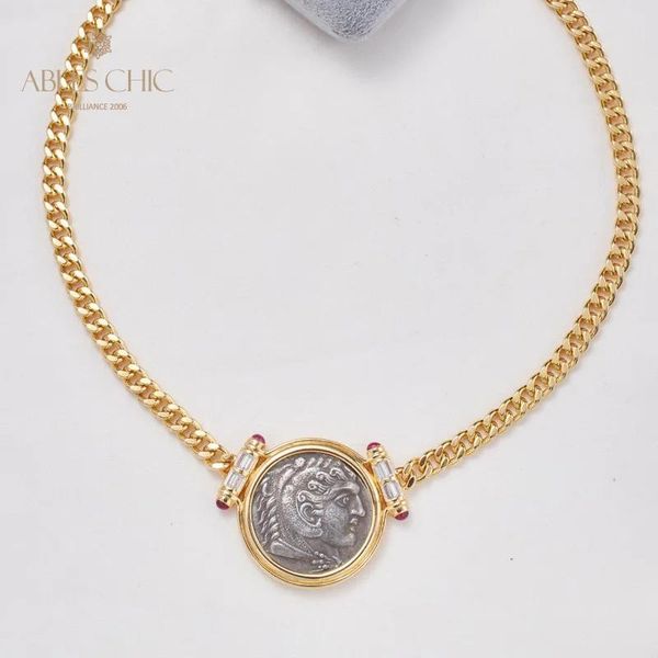 Collares Colgante de moneda antigua de Zeus griego de plata maciza 925, collares de esculturas romanas en tono dorado de 18 quilates C11N3S25842