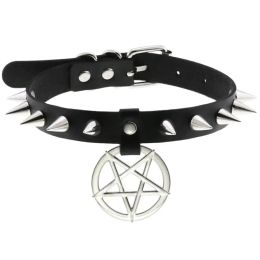 Colliers Pike Rivets Pentagram Star Belt Choker Gothic Pu Leather Pendant Pendante Chaîne Collier Y2K Collier pour femmes