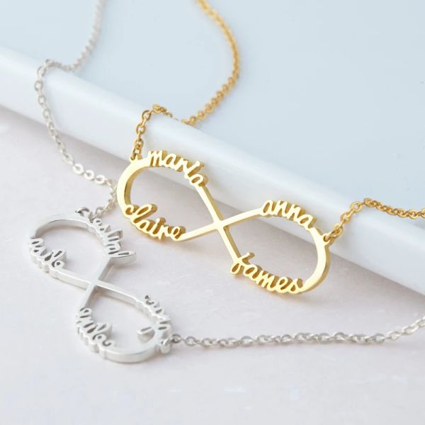 Colliers en acier inoxydable Nom personnalisé Collier personnalisé rose rose argent infinity pendant