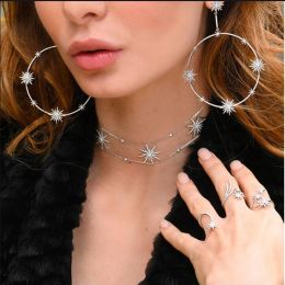 Colliers Starlight Starburst Northstar Charm Choker Collier Double CZ Station chaîne Chokers Elegance Christmas Gift Jewelry Fashion