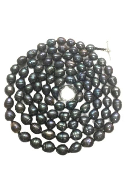 Colliers Livraison gratuite Stume Long 56 ~ 121 cm Big 9 ~ 12 mm Collier de perles en eau douce noire de Baroque Baroque