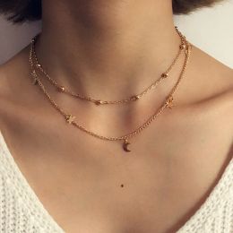 Colliers sumeng 2024 New Fashion Jewelry 2 Layer Star Moon Clavicule Chain Chain Choker Collier pour femmes Cadeaux d'anniversaire de fête de fille