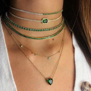 Kettingen Zomer Charme Goud Kleur Choker Ketting Met Regenboog Witte Cz Tennisketting Met Groen Blauw Zwart Rood Tiny Link ketting Sieraden