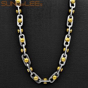 Colliers Sunnerlees 316L Collier en acier inoxydable 6 mm perles géométriques Chaîne Silver Color Gold Men Femme Femmes Bijoux Gift Sc163