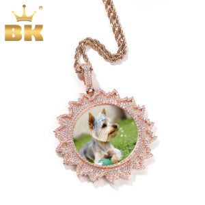 Kettingen TBTK Custom Photo Memory Hangers Volledige Iced Out Zirconia Soild Terug Graveren Naam Ronde Tag Hiphop Sieraden