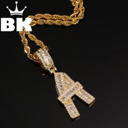 Colliers Le Bling King Baguettecz Lettre personnalisée Lettre initiale Collier pendentif Iced Out Cumbic Zirconia Mens Women Jewelry