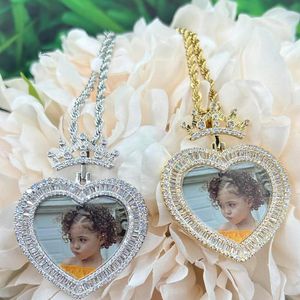 Colliers The BLING KING Heart Princess Photo Pendentif Personnalisé Mémoire Photo Pendentif Graver Nom HipHop Bijoux Personnalisé Femmes Cadeaux