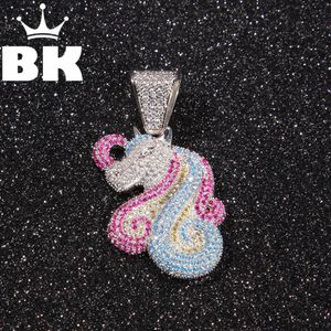 Kettingen de bling koning eenhoorn hanger ketting hiphop vol ijskoud kubieke zirkonia vergulde cz steen