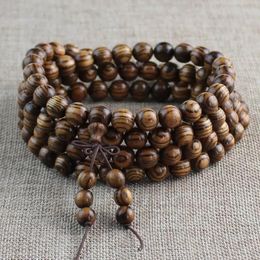 Colliers en cuir de tigre en bois de santal, 108 bracelets de chapelet en bois de 10mm, perles de prière Wenwan, collier pour hommes et femmes