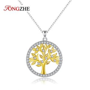 Kettingen Tongzhe Life Life Custom Necklace Gepersonaliseerd 925 Sterling Silver Lucky Tree Zirkoon Ronde ketting Kerstcadeau