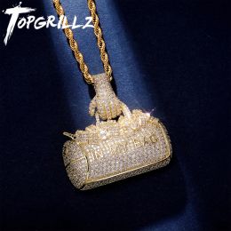 Colliers TOPGRILLZ 2022 Nouveau pendentif de sac à main en zircone glacée de haute qualité en cuivre plaqué or Hip Hop Punk bijoux pour cadeau de fête