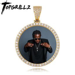 Colliers Topgrillz sur mesure Photo médaillons ronds pendentif en Zircon cubique avec chaîne de tennis de 4mm bijoux Hip Hop pour hommes femmes